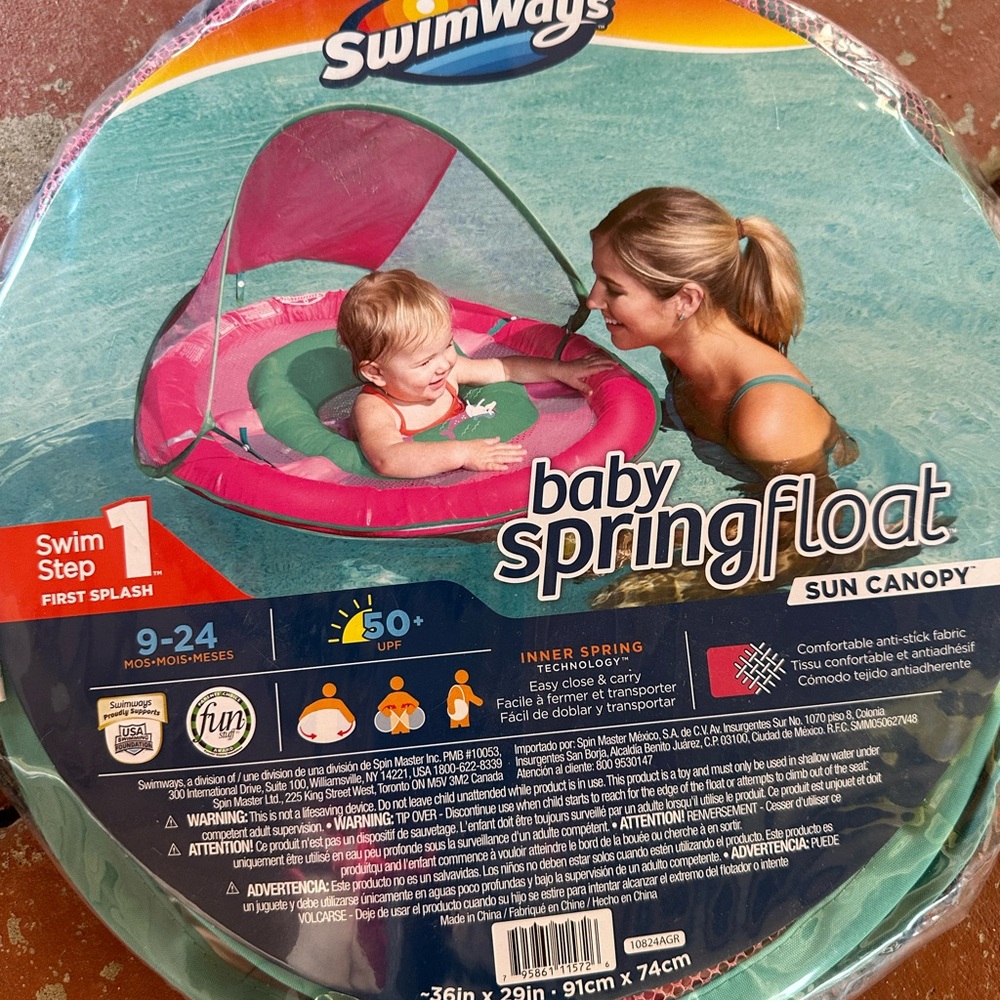 SwimWays Baby Spring Float with Sun Canopy - Pink & Green